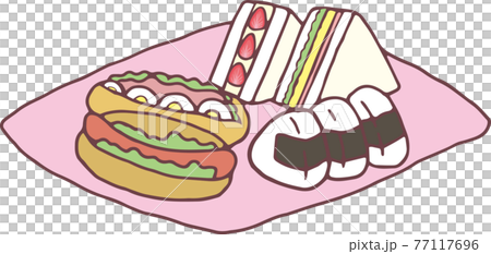 Sandwiches and rice balls 77117696