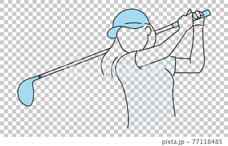 Illustration of sports golf. A young woman swinging at a golf club. 77118485