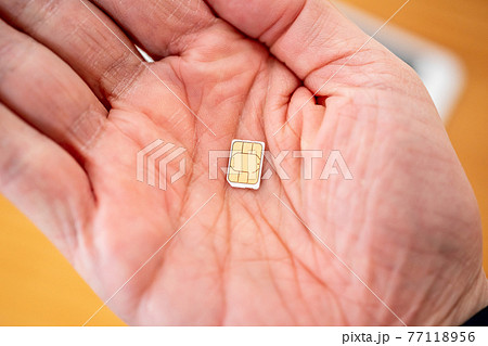 nanoSIMを乗せた手のひら 77118956
