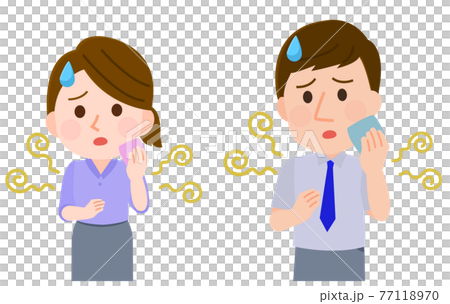 汗をかいて体臭がきつくなって気になる男性と女性 イラストのイラスト素材