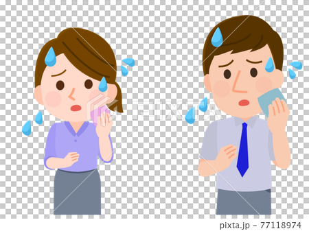 汗っかきで困る男性　女性　イラスト 77118974