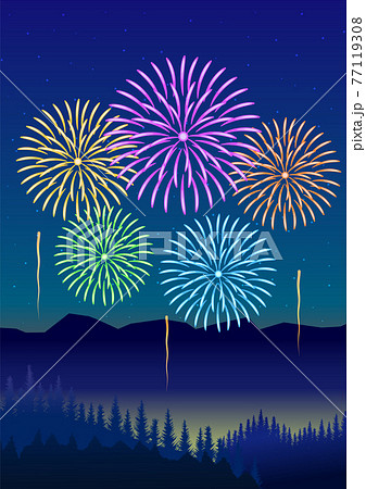 夏 花火 山のイラスト素材