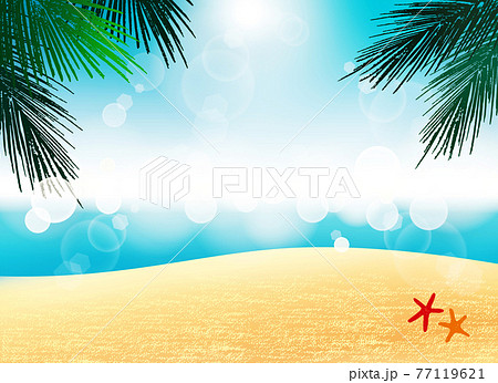 綺麗で眩しい夏の光のイラスト 透明で透き通った海と砂浜 のイラスト素材