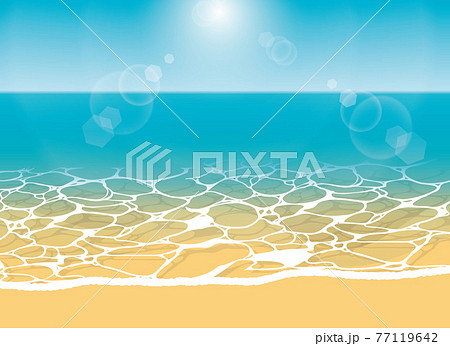 美しい浜辺のイラスト 透明で透き通った海と砂浜 のイラスト素材