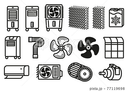 Standard air conditioner, portable type conditioner and evaporative cooler fan symbol. 77119698