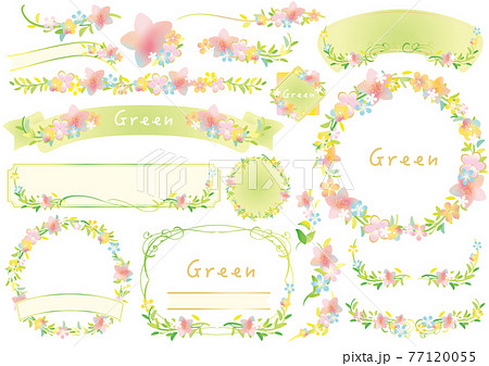 エコ かわいい花の新緑のフレームセットのイラスト素材