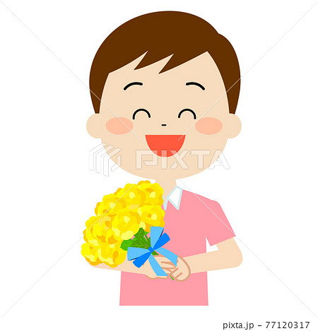 花束を持つ笑顔の男性のイラスト素材