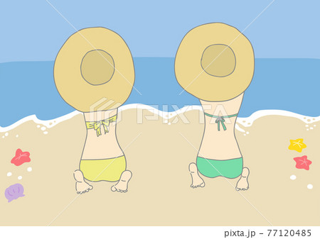 海辺と水着の女の子のイラストのイラスト素材 海辺と水着の女の子のイラストのイラスト素材