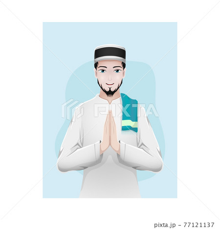 Cartoon muslim man greeting salaam 77121137