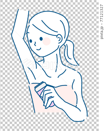 セルフ脱毛器で脇の処理をする女性イラスト セルフ脱毛器で脇の処理をする女性イラスト 77121327