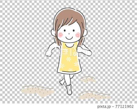 砂浜を水着で走る女の子のイラストのイラスト素材