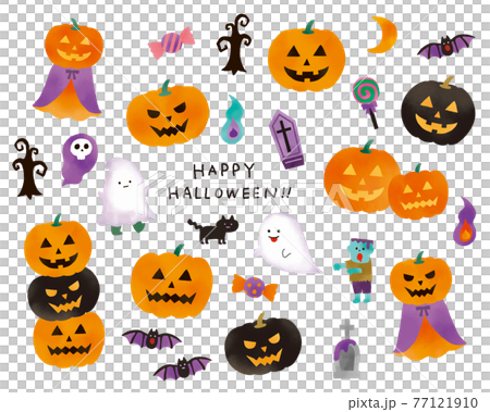 ハロウィンモチーフのかわいいイラストレーションセット 77121910