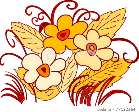 Vector Oriental motif of flowers. Original Floral design with of a woody vine with exotic flowers, tropic leaves and smaller birds. Tree of life Colorful flowers on a white background. Folk style 77122264
