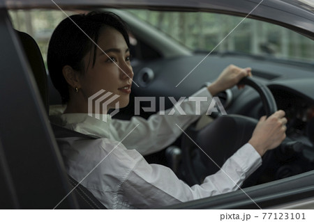 車の外を眺める女性 77123101