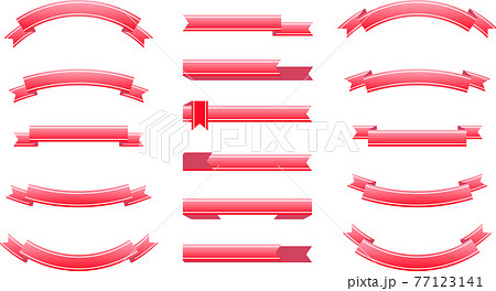 タイトルなどに使える赤色のリボンフレームセットのイラスト素材