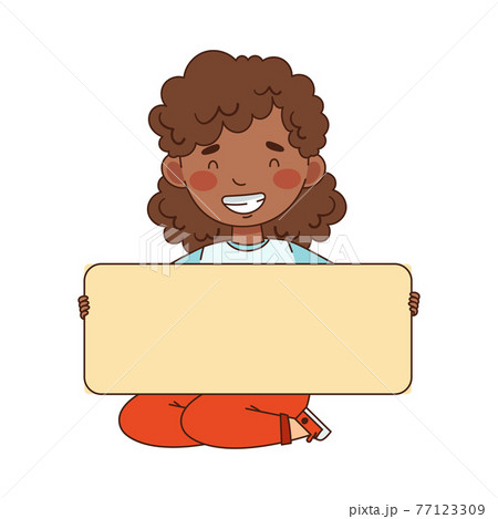 Little African American Girl Sitting And のイラスト素材