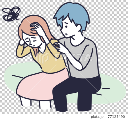 頭を抱えて悩む女性 　鬱　イラスト 77123490