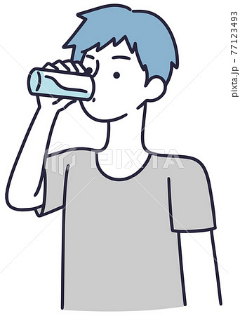 コップで水を飲む男性 イラストのイラスト素材