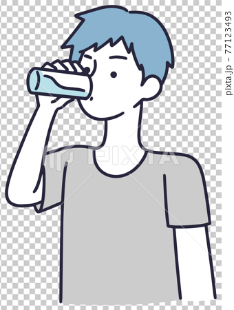 コップで水を飲む男性 イラストのイラスト素材