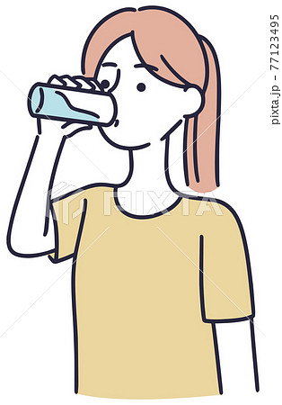 コップで水を飲む女性 イラストのイラスト素材