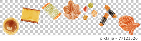 Japanese sweets baked sweets hand-painted watercolor style illustrations 77123520