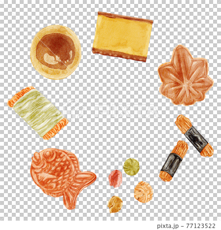 和菓子焼き菓子手描き水彩風イラスト 77123522