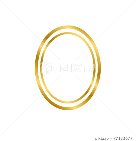 Gold shiny glowing vintage oval frame with shadows isolated on white background. Gold realistic square border. Vector illustration 77123677