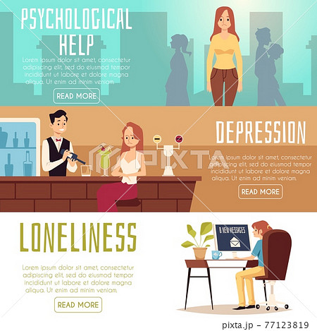 Set of banners for psychological help to women, flat vector illustration. Set of banners for psychological help to women, flat vector illustration. 77123819