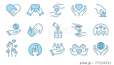 Charity line icon set. Collection of donate, philanthropist, hope and more. Editable stroke. 77124311