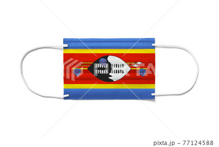 Flag of Swaziland on a disposable surgical mask. White background 77124588