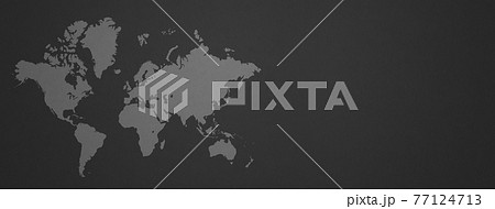 White world map on black wall background. Horizontal banner White world map on black wall background. Horizontal banner 77124713