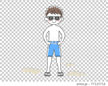 Illustration of a man in a swimsuit wearing sunglasses 77125718