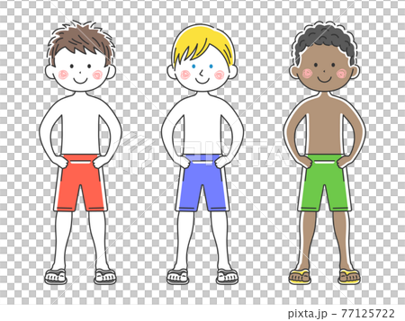 Illustration set of a man in a swimsuit 77125722