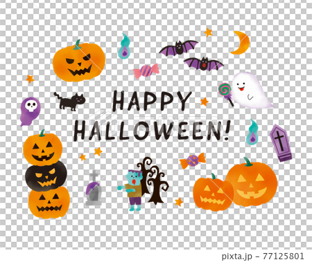 ハロウィンモチーフのかわいいイラストレーションセット ハロウィンモチーフのかわいいイラストレーションセット 77125801
