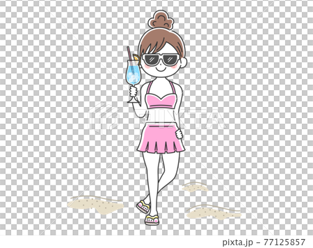 一個穿著泳裝的女人拿著雞尾酒的插圖 一個穿著泳裝的女人拿著雞尾酒的插圖 77125857