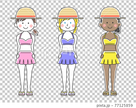 一個穿泳裝、戴著草帽的女人的插圖集 一個穿泳裝、戴著草帽的女人的插圖集 77125859