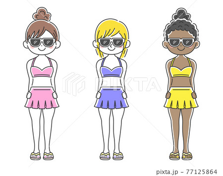 サングラスをかけた水着の女性のイラストセット サングラスをかけた水着の女性のイラストセット 77125864