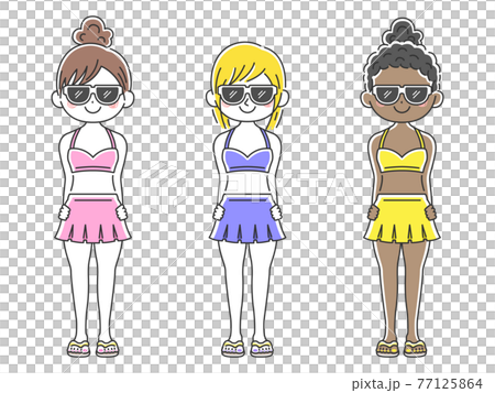 一個穿泳衣、戴著墨鏡的女人的插圖集 77125864