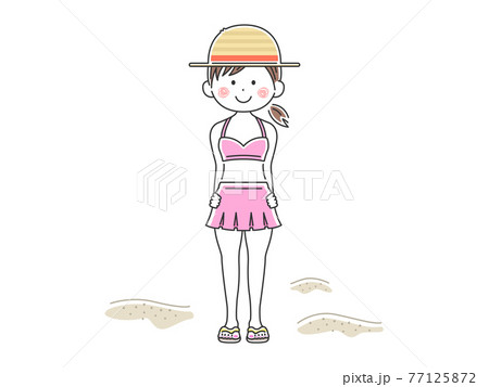 麦わら帽子をかぶった水着の女性のイラストのイラスト素材