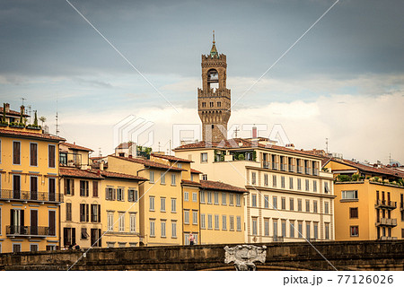 Tower of Palazzo Vecchio and Santa Trinita Bridge - Florence Tuscany Italy Tower of Palazzo Vecchio and Santa Trinita Bridge - Florence Tuscany Italy 77126026