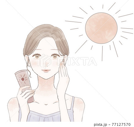 日焼け止めを塗って紫外線対策する女性のイラスト素材