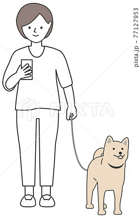 女性と犬 シンプルのイラスト素材