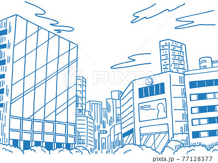 シンプルに線で描いた繁華街ビルの背景イラスト素材のイラスト素材