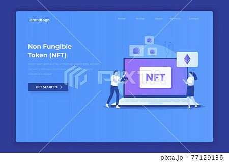 Non fungible token illustration landing page. Illustration for websites, landing pages, mobile applications, posters and banners. 77129136