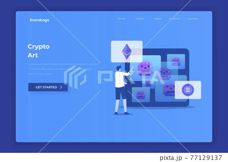 Crypto art illustration landing page. Illustration for websites, landing pages, mobile applications, posters and banners. 77129137