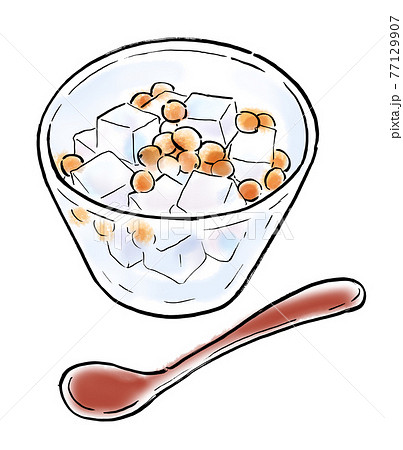 食べ物　手描きイラスト　豆かん 77129907