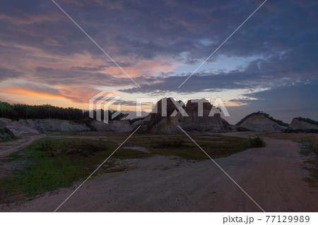 Grand Canyon stones rocks nature dry landscape. tourist attraction landmark at Koh Nang Kam, in Phatthalung, Thailand. Dry rock reef 77129989
