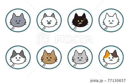 エリザベスカラーをつけた様々な猫種の顔アイコンセット エリザベスカラーをつけた様々な猫種の顔アイコンセット 77130657