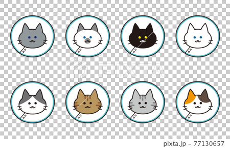 Face icon set for various cat breeds with Elizabethan collar 77130657