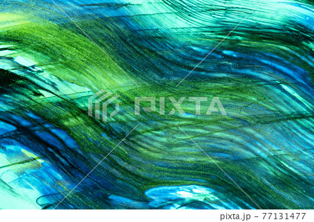 Abstract art background navy blue and green colors. Watercolor painting on canvas with turquoise strokes and splash. 77131477